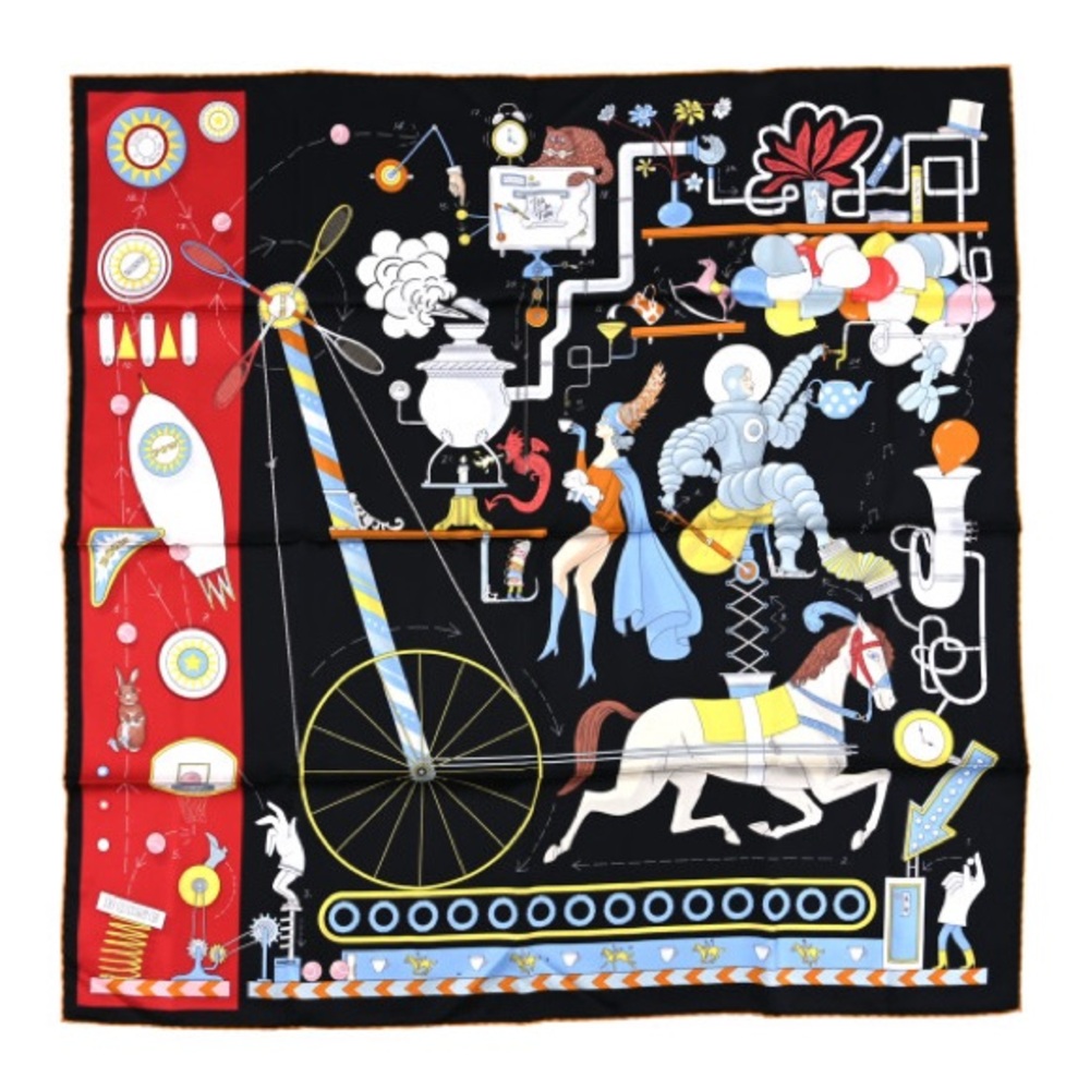 Hermes Carré 90 scarf Tea for Two FC/Noir/Rouge silk 100%